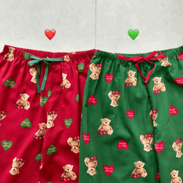 [Free~XL/ 고퀄리티] 메리 베어 곰돌이 파자마 커플룩 커플잠옷 가을 겨울 사계절 시밀러룩 커플티 커플여행 데이트 홈웨어 세트 남녀공용 귀여운 캐릭터 크리스마스 집순이