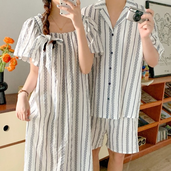루루 여름 커플 잠옷 세트 원피스 파자마 홈웨어 홈드레스 임산부 커플룩 시밀러룩