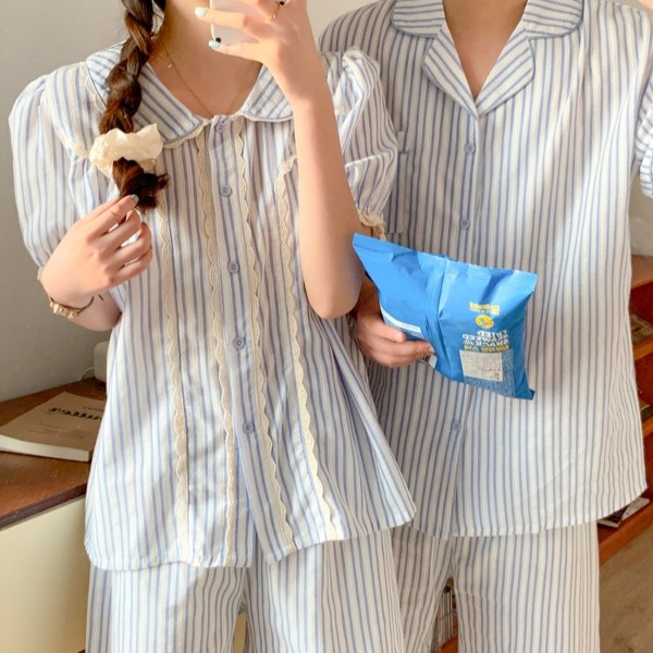 마노 스트라이프 여름 커플 잠옷 세트 파자마 홈웨어 시밀러룩 커플룩