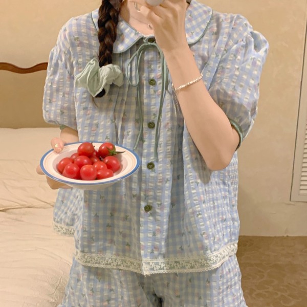 [시어서커, 유니크!] 쥬니 체크 공주 잠옷 세트 파자마 홈웨어 파자마파티